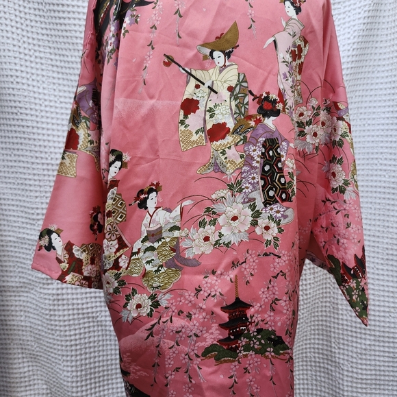 Vintage Made in Japan Bold Floral Kimono Dressing Gown Robe Coat OS Polyester - Picture 6 of 16